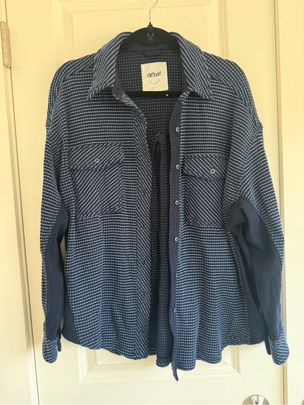 aerie Navy Waffle Button-Down Shirt